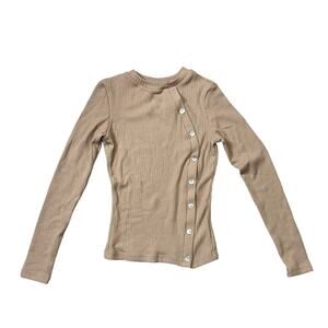 Cider Taupe / Beige Asymmetrical Button Down Knit Top Lightweight New XS